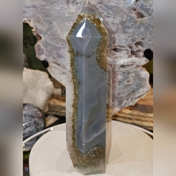 Blue Agate and Quartz Crystal Tower - Large 6.5 Inches Tall - Picture 9 of 14